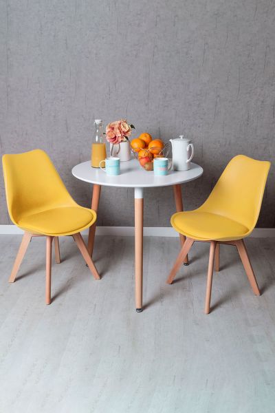 Conjunto Mesa Tower Redonda 80 cm Blanca y Pack 2 Sillas Synk Basic