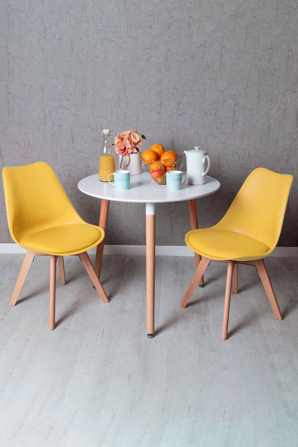 Conjunto Mesa Tower Redonda 80 cm Blanca y Pack 2 Sillas Synk Pro