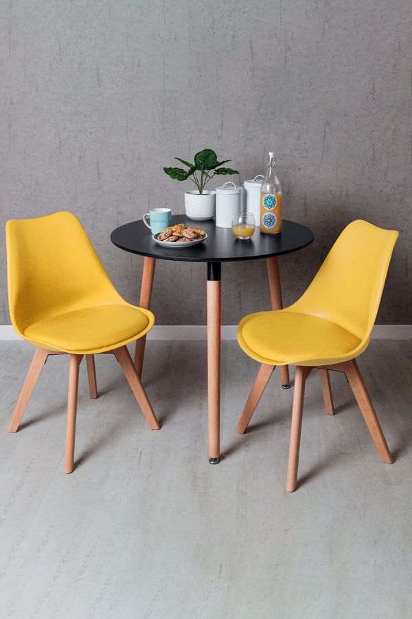 Conjunto Mesa Tower Redonda 80 cm Negra y Pack 2 Sillas Synk Basic