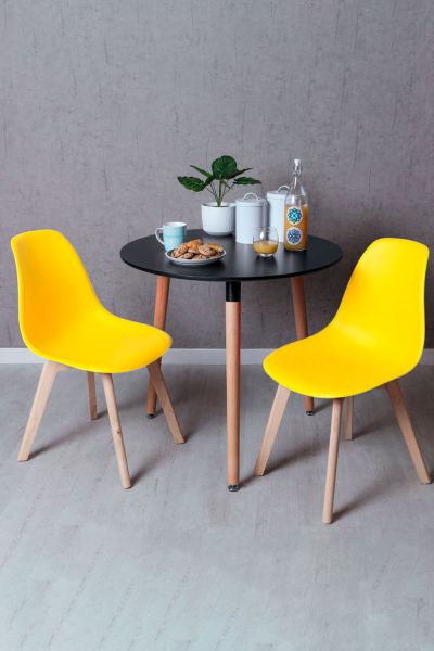 Conjunto Mesa Tower Redonda 80 cm Negra y Pack 2 Sillas Kelen