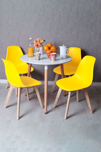 Conjunto Mesa Tower Redonda 80 cm Blanca y Pack 4 Sillas Kelen