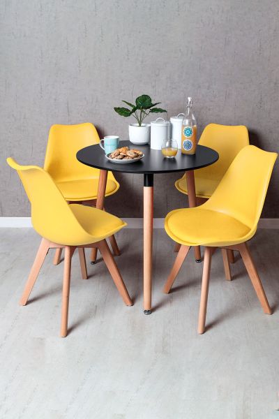 Conjunto Mesa Tower Redonda 80 cm Negra y Pack 4 Sillas Synk Basic