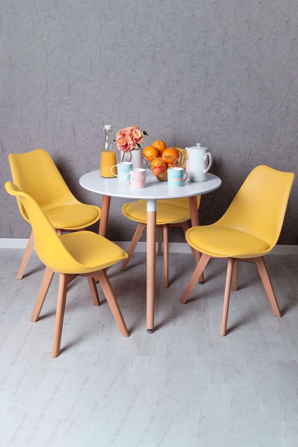 Conjunto Mesa Tower Redonda 80 cm Blanca y Pack 4 Sillas Synk Pro