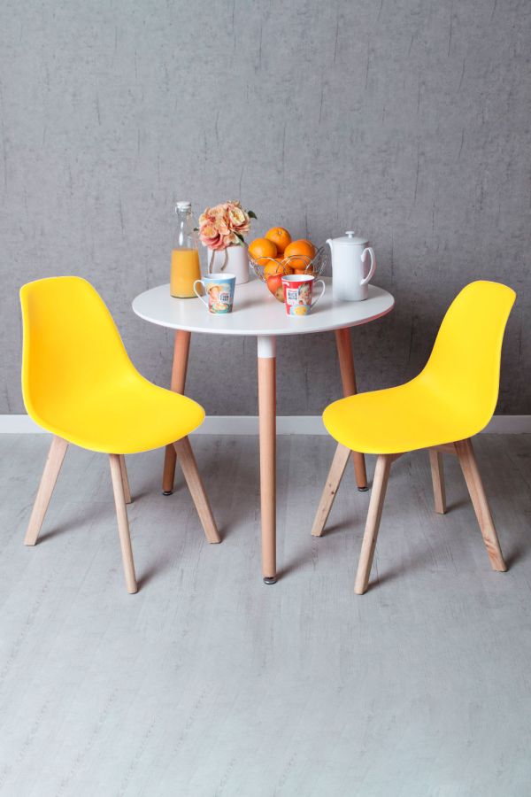 Conjunto Mesa Tower Redonda 80 cm Blanca y Pack 2 Sillas Kelen
