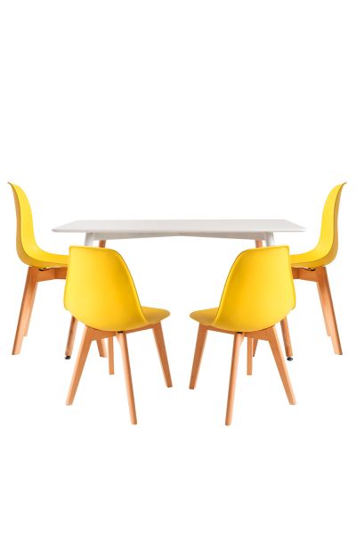 Conjunto Mesa Tower Rectangular 120 x 80 cm Blanca y Pack 4 Sillas Kelen
