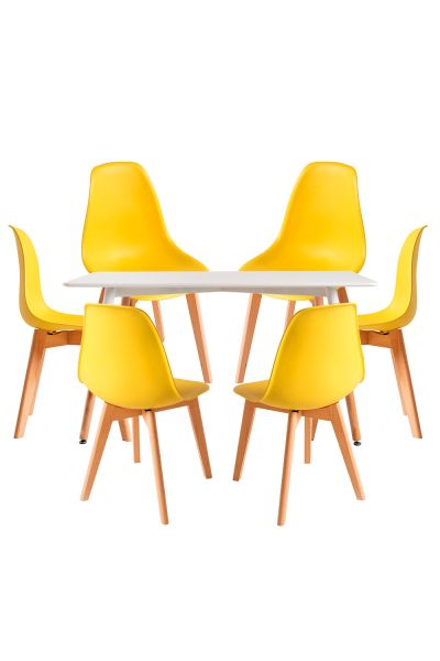 Conjunto Mesa Tower Rectangular 120 x 80 cm Blanca y Pack 6 Sillas Kelen