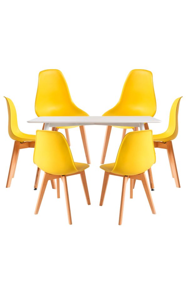 Conjunto Mesa Tower Rectangular 120 x 80 cm Blanca y Pack 6 Sillas Kelen