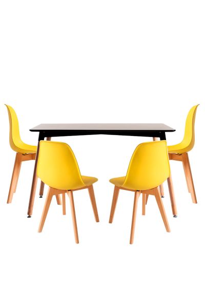 Conjunto Mesa Tower Rectangular 120 x 80 cm Negra y Pack 4 Sillas Kelen