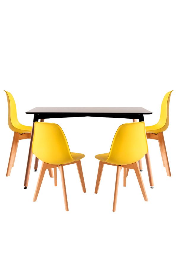Conjunto Mesa Tower Rectangular 120 x 80 cm Negra y Pack 4 Sillas Kelen