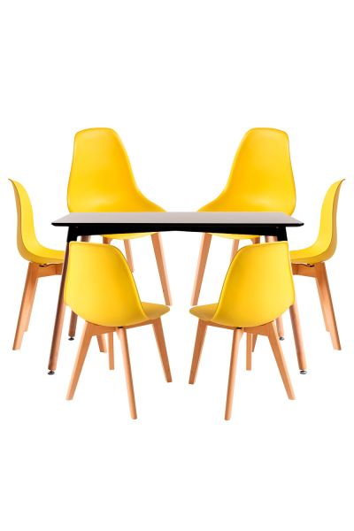 Conjunto Mesa Tower Rectangular 120 x 80 cm Negra y Pack 6 Sillas Kelen
