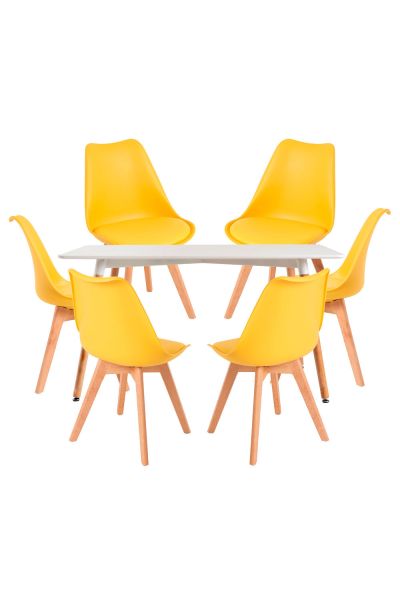 Conjunto Mesa Tower Rectangular 120 x 80 cm Blanca y Pack 6 Sillas Synk Basic
