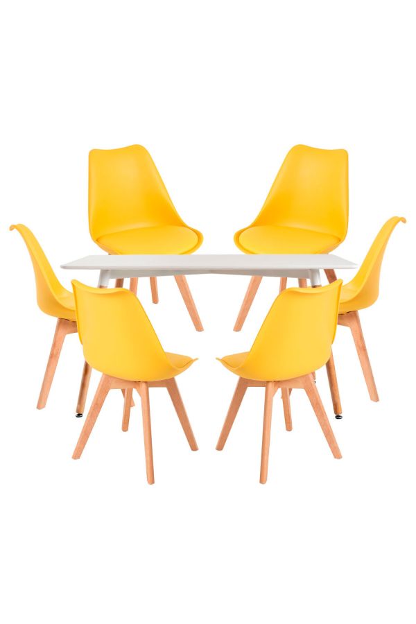 Conjunto Mesa Tower Rectangular 120 x 80 cm Blanca y Pack 6 Sillas Synk Basic