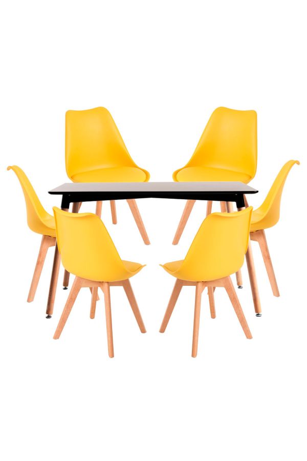 Conjunto Mesa Tower Rectangular 120 x 80 cm Negra y Pack 6 Sillas Synk Basic