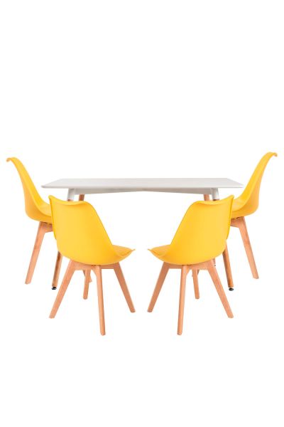 Conjunto Mesa Tower Rectangular 120 x 80 cm Blanca y Pack 4 Sillas Synk Basic