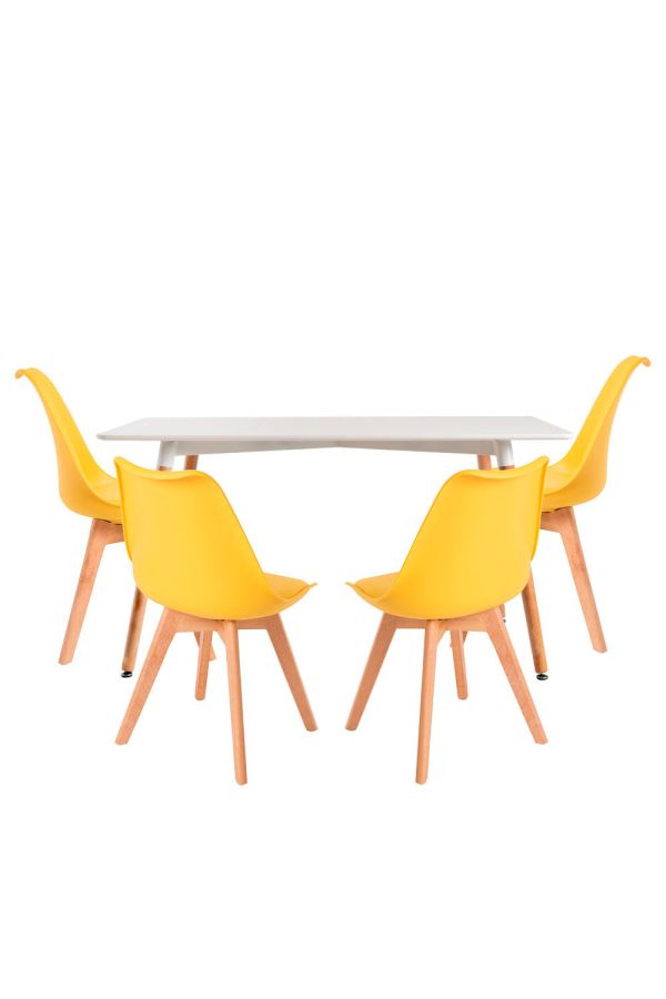 Conjunto Mesa Tower Rectangular 120 x 80 cm Blanca y Pack 4 Sillas Synk Basic