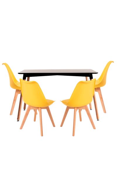 Conjunto Mesa Tower Rectangular 120 x 80 cm Negra y Pack 4 Sillas Synk Basic