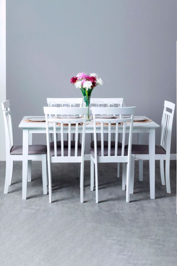 Conjunto Mesa Yuka 140 x 80 cm y Pack 6 Sillas Tui